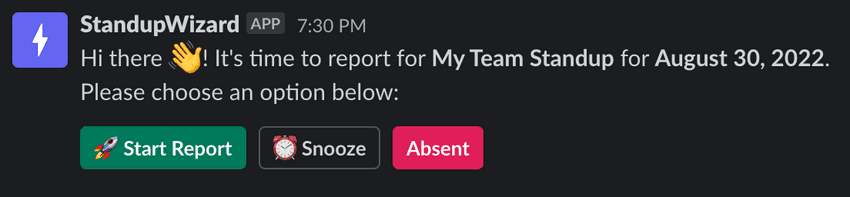 StandupWizard report message